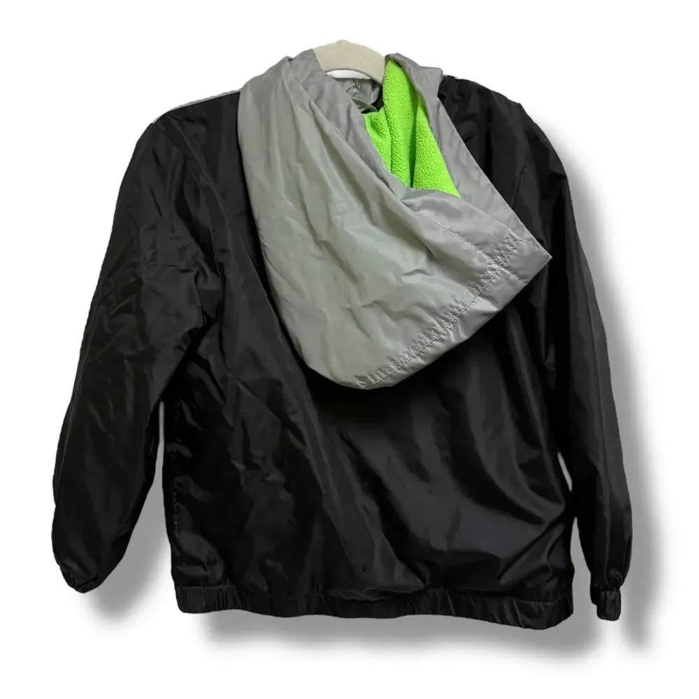 Xersion Boys Jacket Gray Black Neon Green‎ XS 6 7 Full Zip Windbreaker Fleece